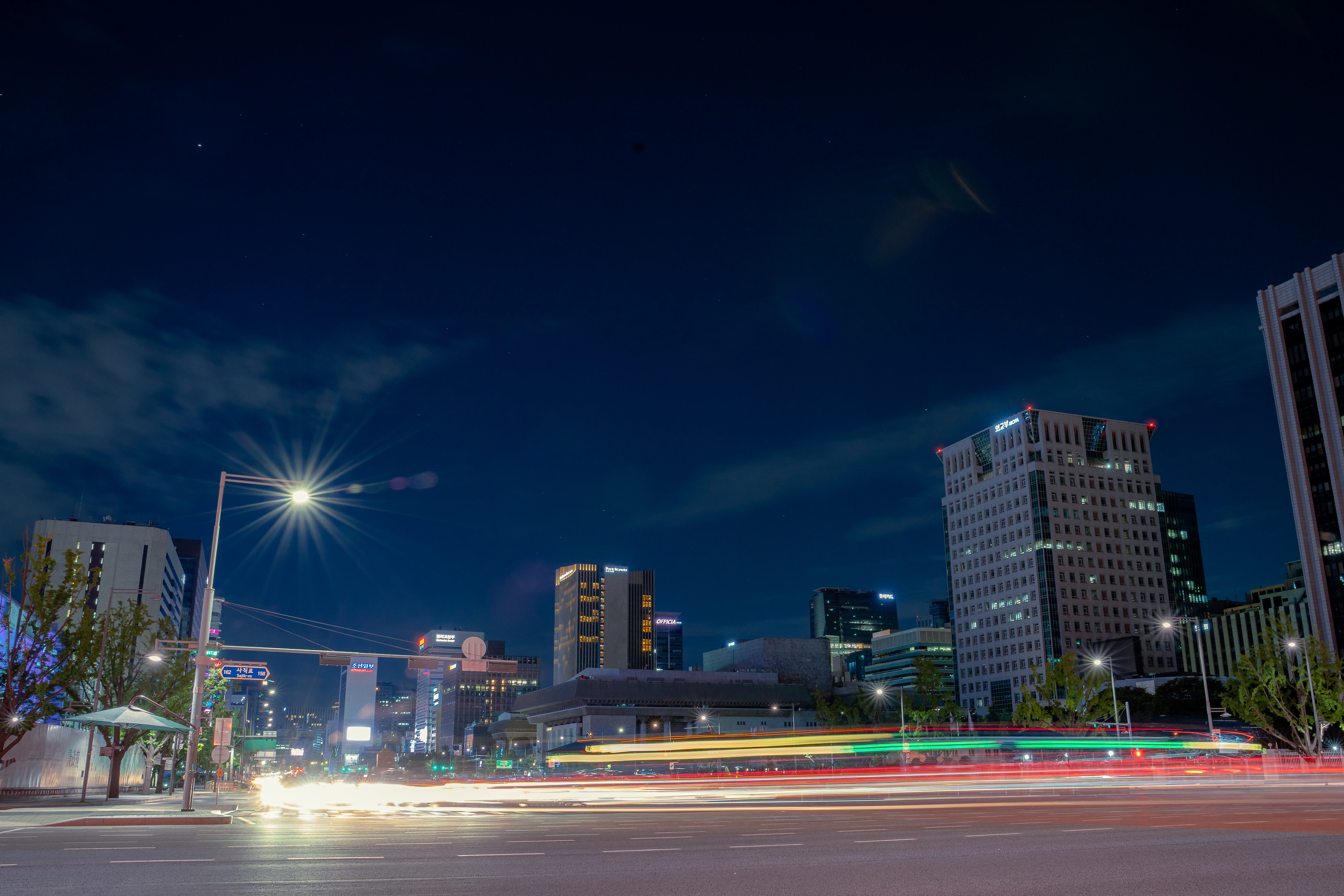 Vibrant Seoul Nightscape with Streaks of Light